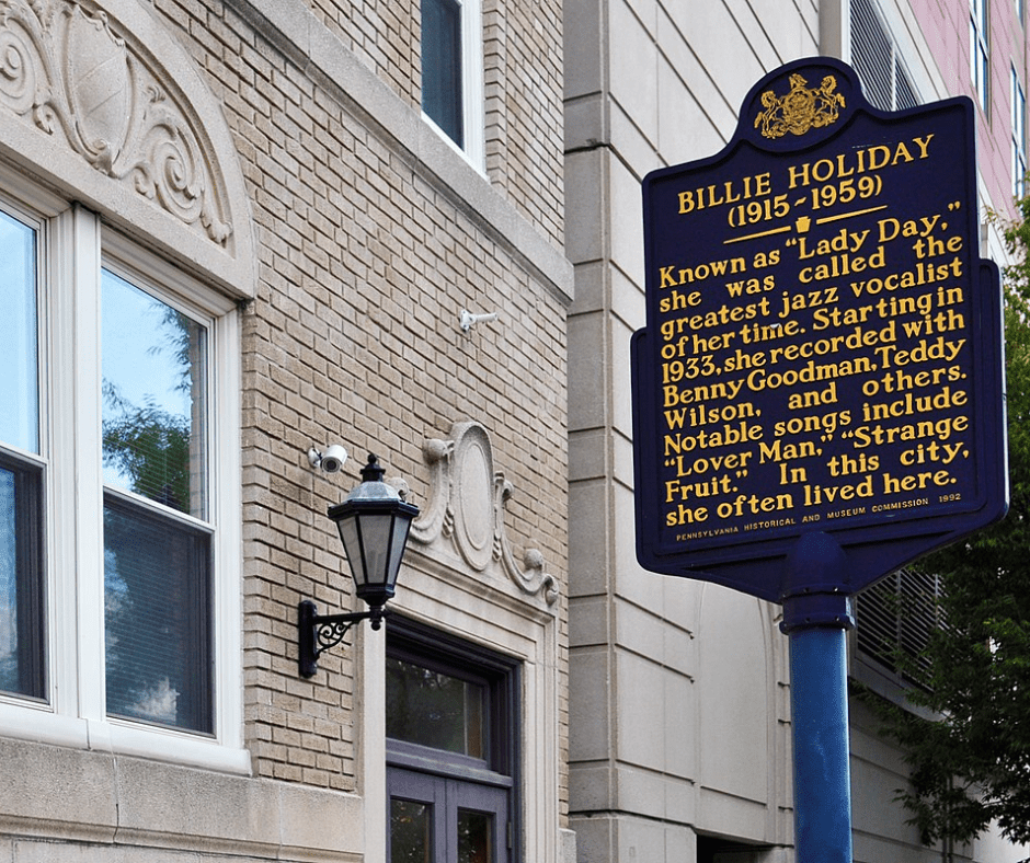 Billie Holiday historical marker at 1409 Lombard St Philadelphia PA