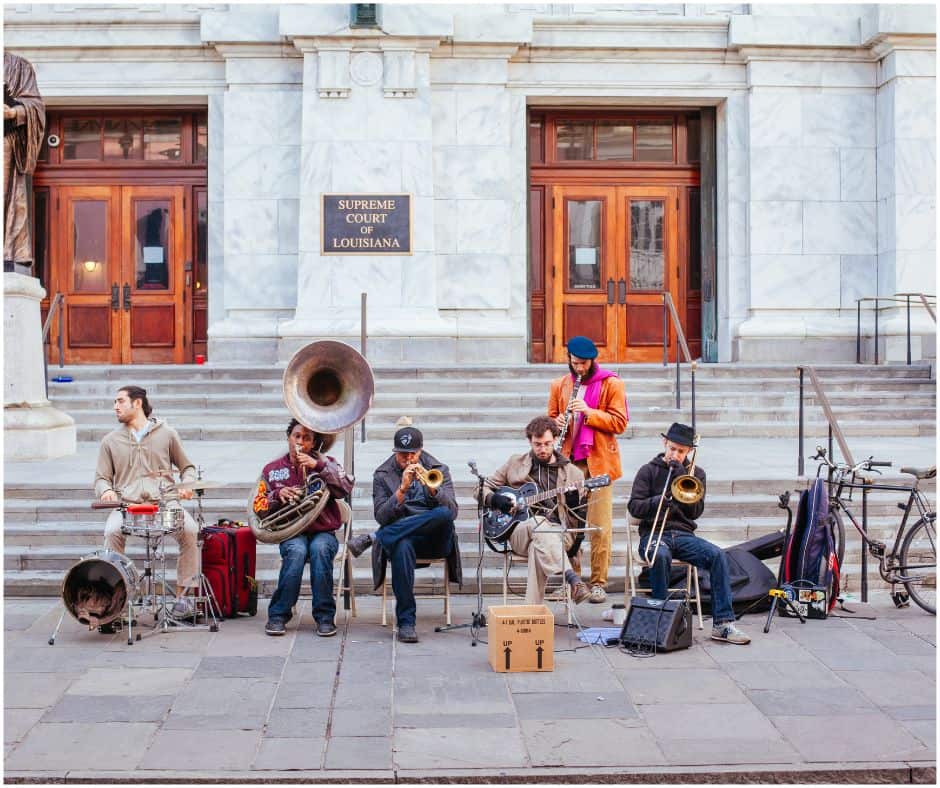 new orlean's jazz band performing on the street