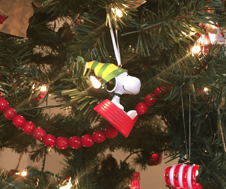 snoopy ornament on a christmas tree