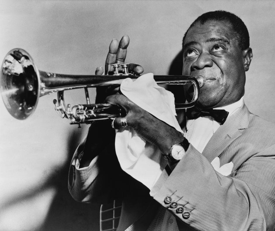 includes musicians like jazz legend louis armstrong (pictured), and miles davies